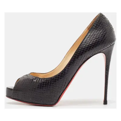 Christian Louboutin Black Python Leather Very Prive Peep Toe Pumps Size 38.5