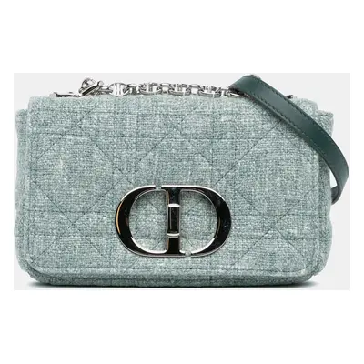 Dior Green Small Tweed Macrocannage Caro Bag