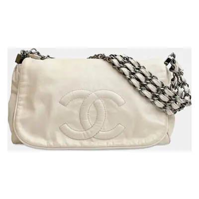 Chanel White CC Calfskin Triple Chain Flap Bag