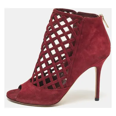 Jimmy Choo Burgundy Suede Ankle Length Boots Size