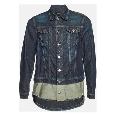 Dsquared2 Navy Blue Raw Edge Layered Denim Jacket