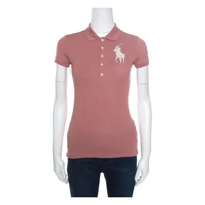 Ralph Lauren Blush Pink Cotton Beaded Logo Embellished Polo T- Shirt