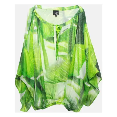 Just Cavalli Green Abstract Print Silk Sheer Blouse