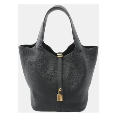 Hermes Black Taurillon Clemence Picotin Lock MM Handbag