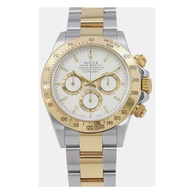 Rolex White 18k Yellow Gold Stainless Steel Cosmograph Daytona Automatic Men's Wristwatch mm