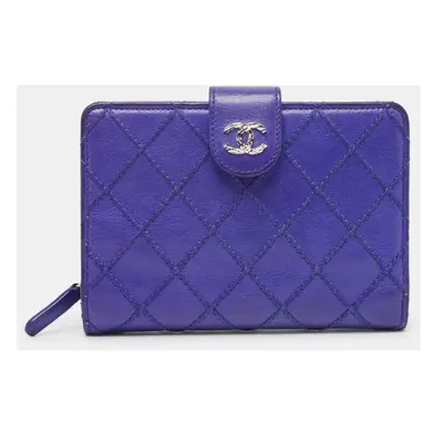 Chanel Blue Wild Stitch Quilted Leather CC French Wallet