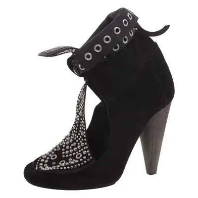 Isabel Marant Black Suede Mossa Studded Cutout Ankle Boots Size