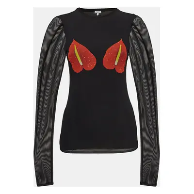 Loewe Black Mesh Anthurium Printed Full Sleeves Top