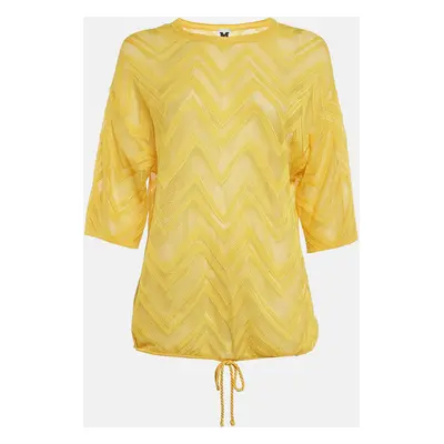 M Missoni Yellow Chevron Knit Drawstring Hem Detail Top