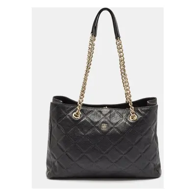 CH Carolina Herrera Black Quilted Embossed Leather Chain Tote