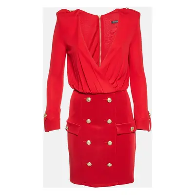 Balmain Red Jersey Button Embellished Mini Dress