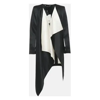 Roland Mouret Black/Blush Pink Double-Faced Satin Open Front Studham Coat