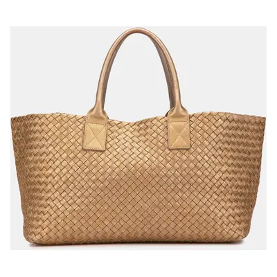 Bottega Veneta Gold Medium Lambskin Intreccio Cabat Tote