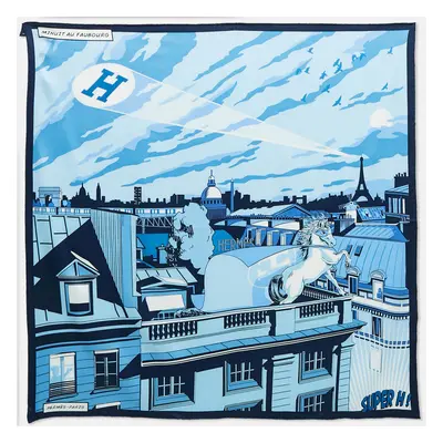 Hermes Blue Minuit Au Faubourg Silk Scarf