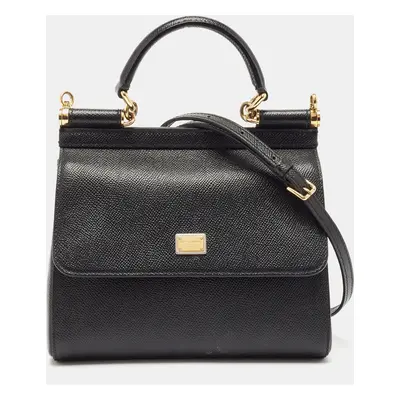 Dolce & Gabbana Black Leather Medium Miss Sicily Top Handle Bag