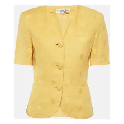 Christian Dior Pret a Porter Yellow Jacquard Pleated Blouse