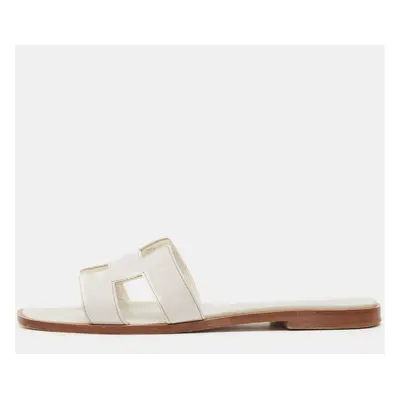 Hermes White Leather Oran Flat Slide Sandals Size