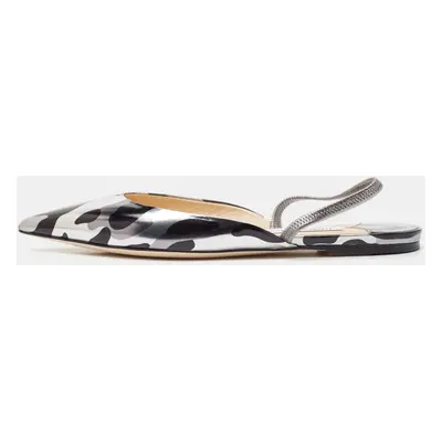 Jimmy Choo Silver/Black Leather Slingback Flats Size