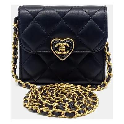 Chanel Black Leather mini heart chain Crossbody bag