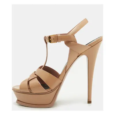 Saint Laurent Beige Patent Leather Tribute Sandals Size