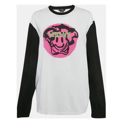 Versace White Graffiti Print Jersey Long Sleeve T-Shirt