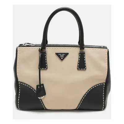 Prada Beige Canvas and Leather City Stitch Double Zip Tote