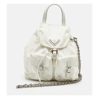 Prada White Nylon Logo Mini Vela Drawstring Convertible Backpack