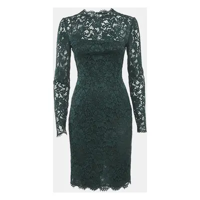 Valentino Dark Green Lace Full Sleeve Short Dress