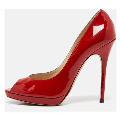 Jimmy Choo Red Patent Leather Quiet Peep Toe Pumps Size 39.5