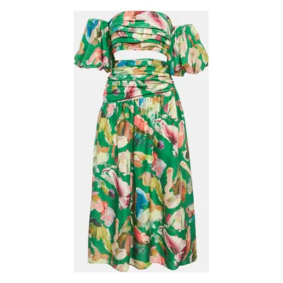 Alemais Green Abstract Print Silk Arlo Top and Midi Skirt Set