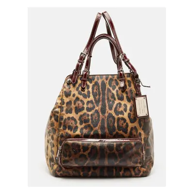 Dolce & Gabbana Burgundy Leopard Print Coated Canvas Miss Pocket Tote