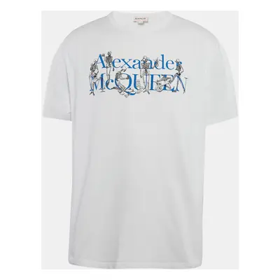 Alexander McQueen White Skeleton Embroidery and Logo Print Cotton T-Shirt