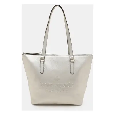 Kate Spade Silver Leather Larchmont Avenue Logo Penny Tote