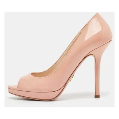 Prada Pink Patent Leather Peep Toe Platform Pumps Size 37.5