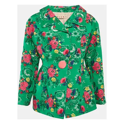 Marni Green Floral Embroidered Jacquard Short Coat