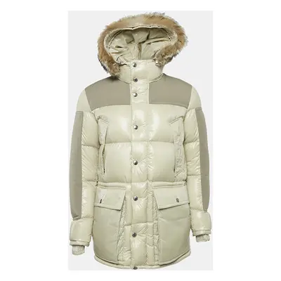 Moncler Grey Fur Trim Hood Nylon Down Puffer Jacket