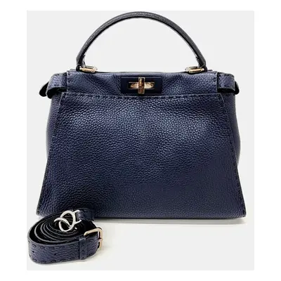 Fendi Navy Blue Leather Selleria Peekaboo Medium Bag