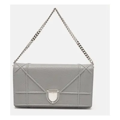 Dior Grey Cannage Leather Diorama Wallet On Chain