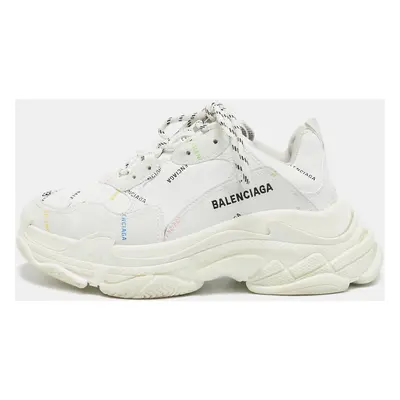 Balenciaga White Leather Triple All Over Logo Sneakers Size