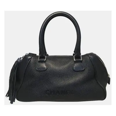 Chanel Black Leather Zip And Tassel Pull Tote Bag