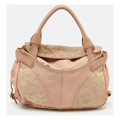 Valentino Beige Leather Urban Lace Embroidered Satchel