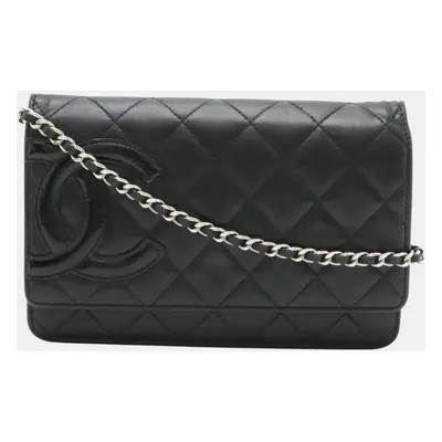 Chanel Black Leather Cambon Line Chain Wallet