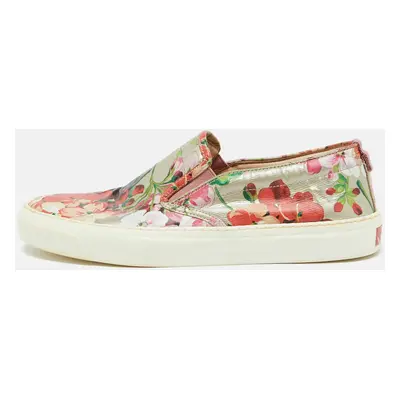 Gucci Multicolor Floral Print Coated Canvas Slip On Sneakers Size 39.5