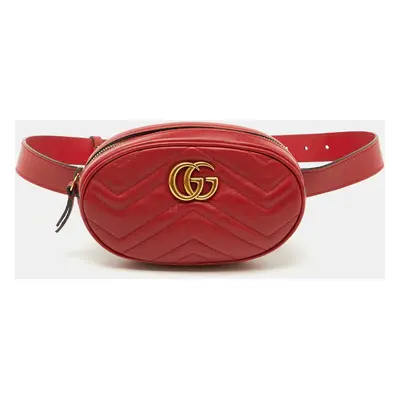 Gucci Red Matelasse Leather GG Marmont Belt Bag