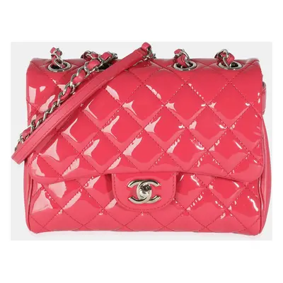 Chanel Dark Pink Quilted Patent Small Rock In Rome Single Flap Bag