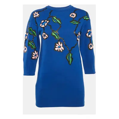 Marni Blue Floral Embroidered Cotton Knit Dress Yrs