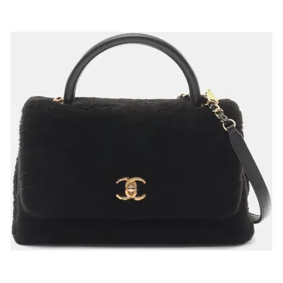 Chanel Black Medium Shearling Coco Top Handle Bag