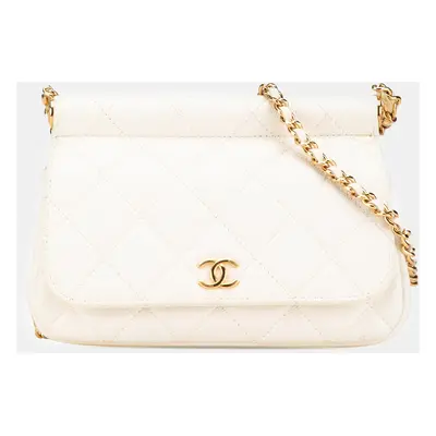 Chanel White Quilted Caviar Frame Flap Clutch with Chain