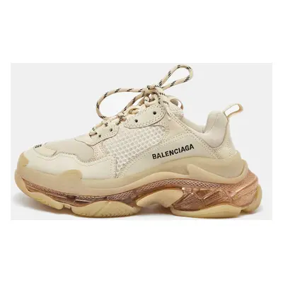 Balenciaga Cream Mesh and Faux Leather Triple Clear Sole Sneakers Size