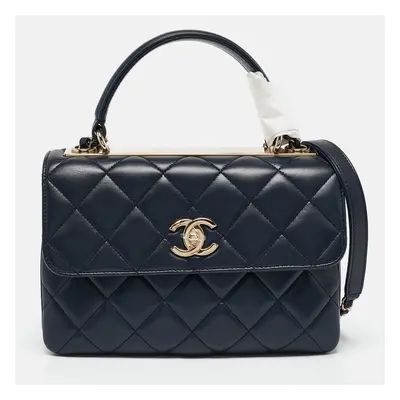 Chanel Navy Blue Quilted Leather Small Trendy CC Top Handle Bag